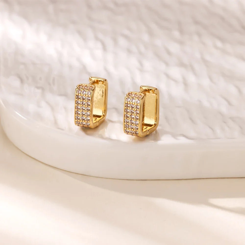 Cubic Zirconia Hoop Earrings For Women Luxury Crystal Zircon Gold Color Stainless Steel Earring Jewelry Wedding Party Gift