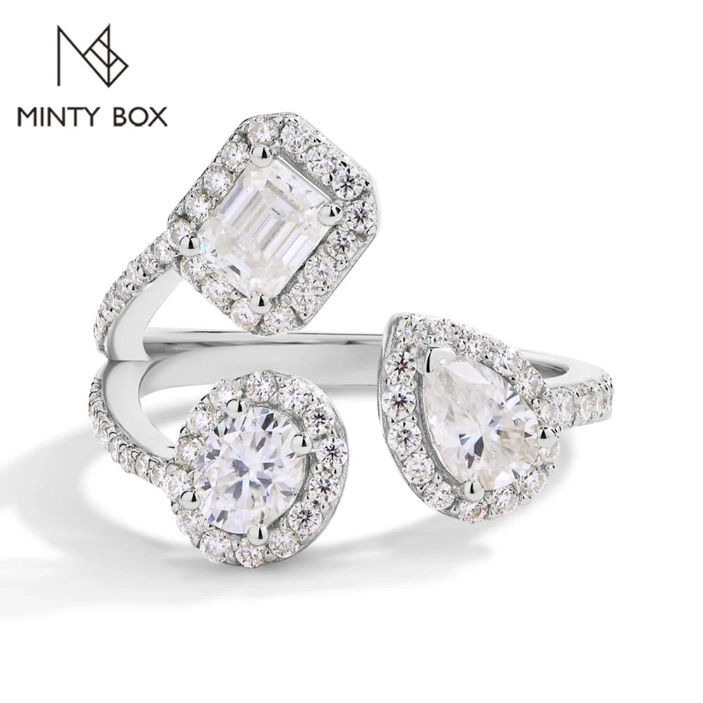 MINTYBOX Three Stone Lab Diamond Ring S925 Sterling Silver Moissanite Rings For Women 18K Gold Plated Engagement Party Gift