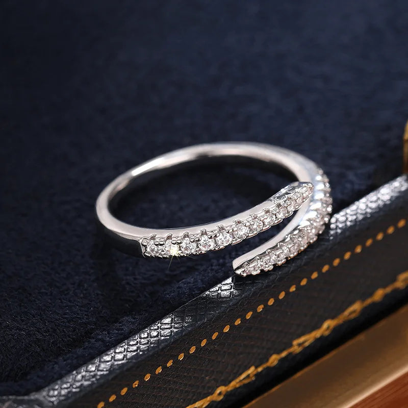 925 Sterling Silver Trendy Circle Finger Rings for Women Dazzling CZ Adjustable Ring Daily Wear Stackable Accessory Fine Jewelry