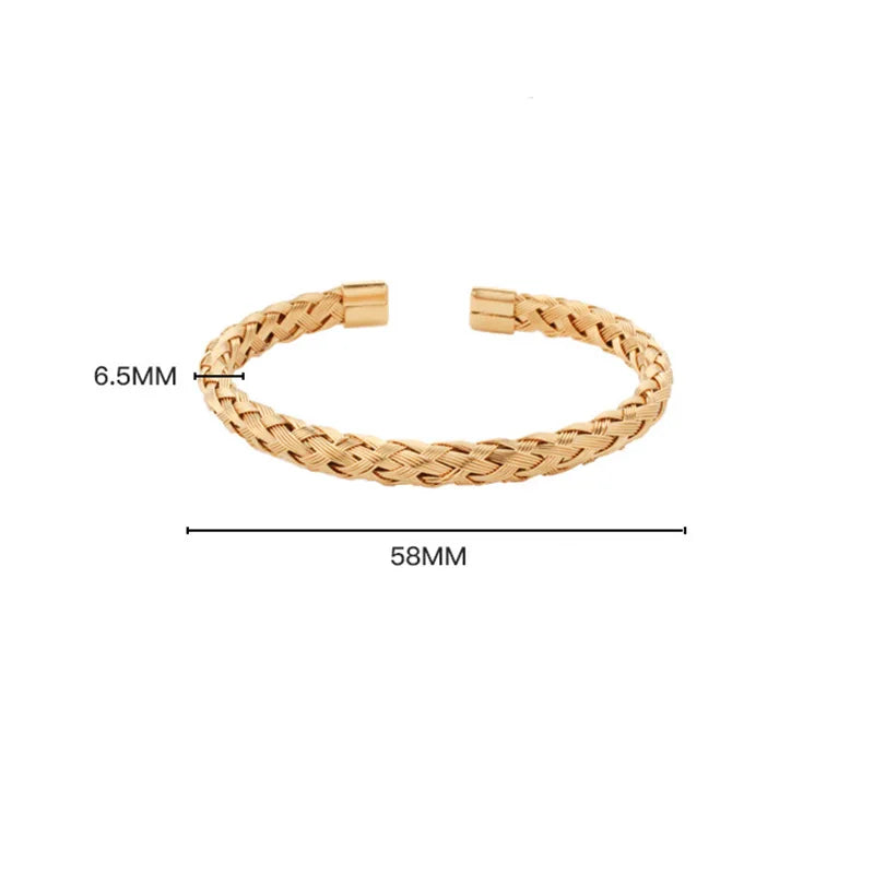 1Pcs Titanium Steel Woven Bangle Trendy And Minimalist Style Steel Wire Braided Adjustable C-shaped Opening Bracelet