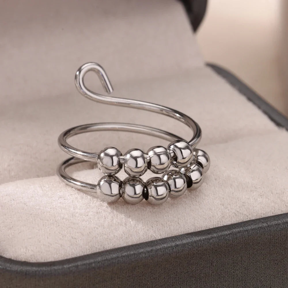 Punk Chunky Ball Rings For Women Men Gold Color Stainless Steel Anxiety Beads Ring Trendy Jewelry Finger Accessories Gift BFF