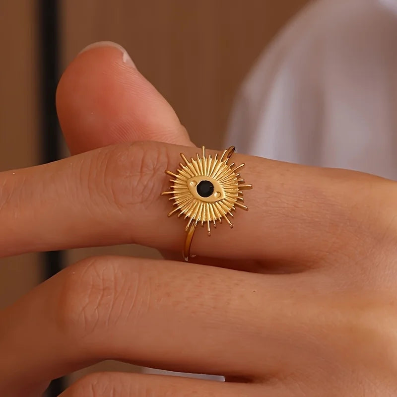 Elegant Stainless Steel Big Bloom Flower Rings For Women Gold Color Sun Starfish Open Ring Finger Jewelry Wedding Her Gift Punk