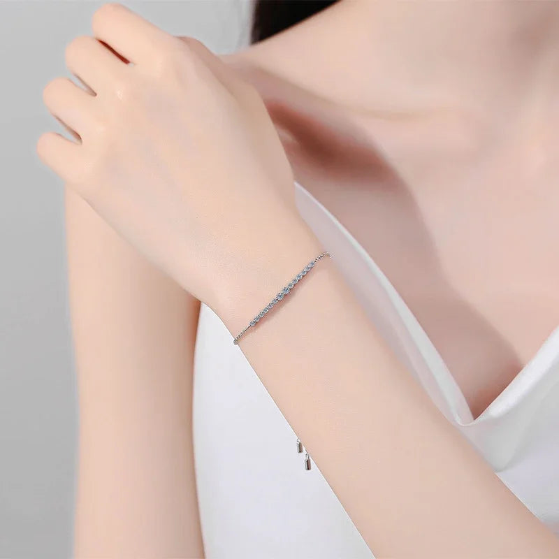 NeeTim Full D VVS1 Moissanite Bracelets for Women S925 Sterling Silver Lab Diamond Bracelet Wedding Birthday Party Jewelry Gift