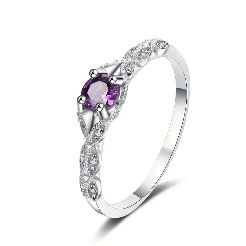 925 Sterling Silver Light Luxury Style Amethyst Zirconia Women's Ring in Europe and America Simple Fashion Gem Temperament Ring