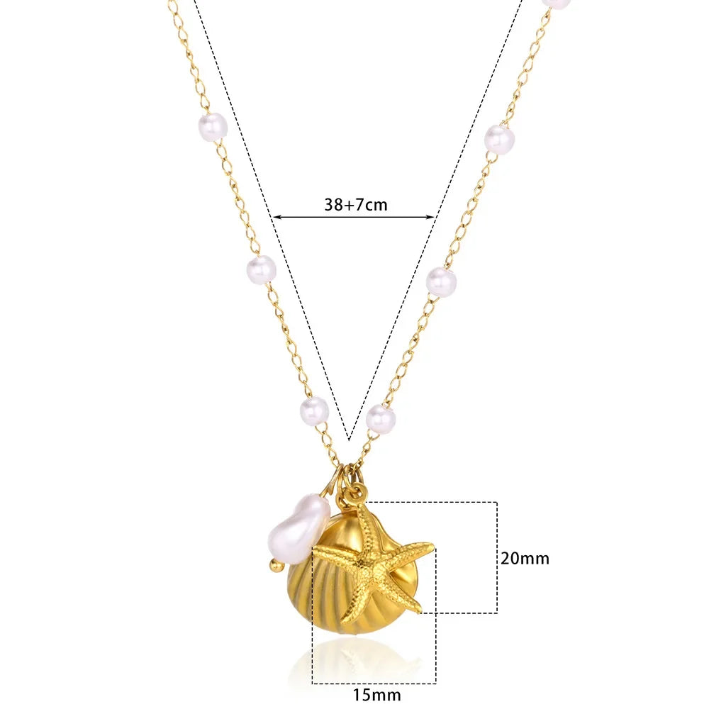 Freshwater Pearl Jewelry Set Shell Starfish Star Necklace Anklet Sets For Women Fashion Stainless Steel Chain Party Daily Gifts