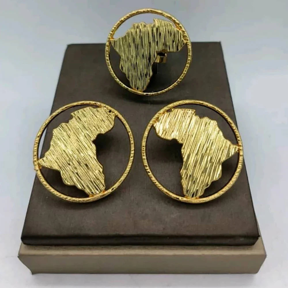Trend Earrings and Ring Jewelry Set for Women 18k Gold Color Clip Earrings and Finger Ring Bride 2Pcs Set Nigerian Accessories