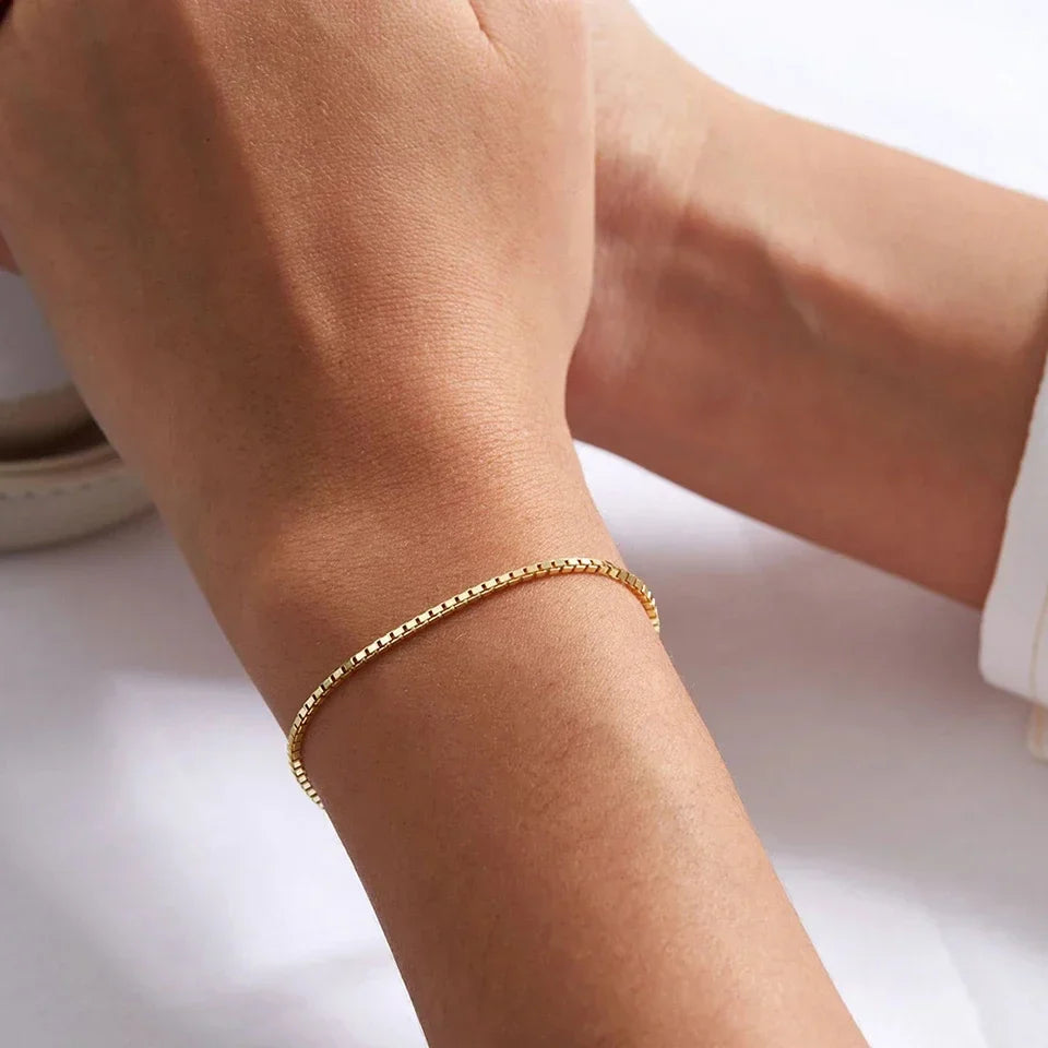 SUNIBI 2MM Simple Box Chain Bracelets for Women Gold Color Stainless Steel Classic Bracelet Minimalism Gifts Jewelry Wholesale