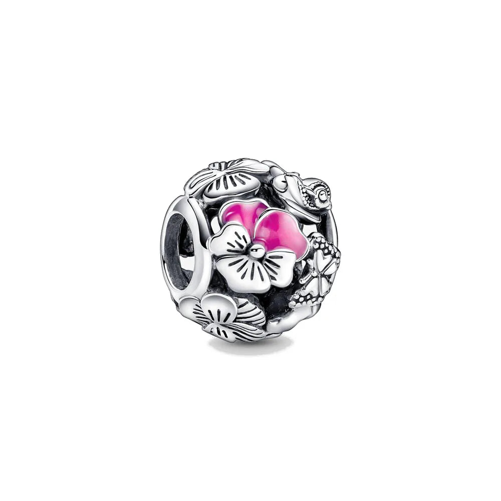 European New 925 Sterling Silver Spring New Pink Flower Ballon Cat Diy Beads Charm Fit European S925 Bracelet Bangles