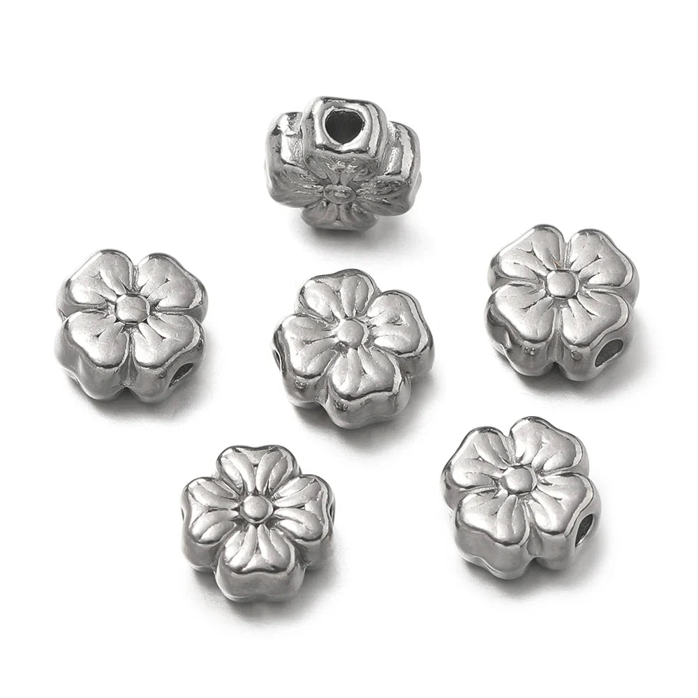10Pcs/Pack Stainless Steel Various Shape Gold Steel Color Texture Spacer Beads for DIY Bracelet Jewelry Making Accessories