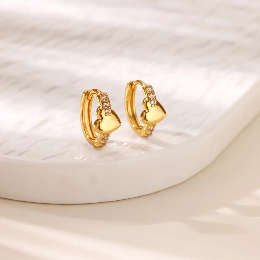 Luxury Zircon Hoop Earrings for Women Gold Color Stainless Steel Butterfly Heart Snake Earring Fashion Party Wedding Jewelry Gif