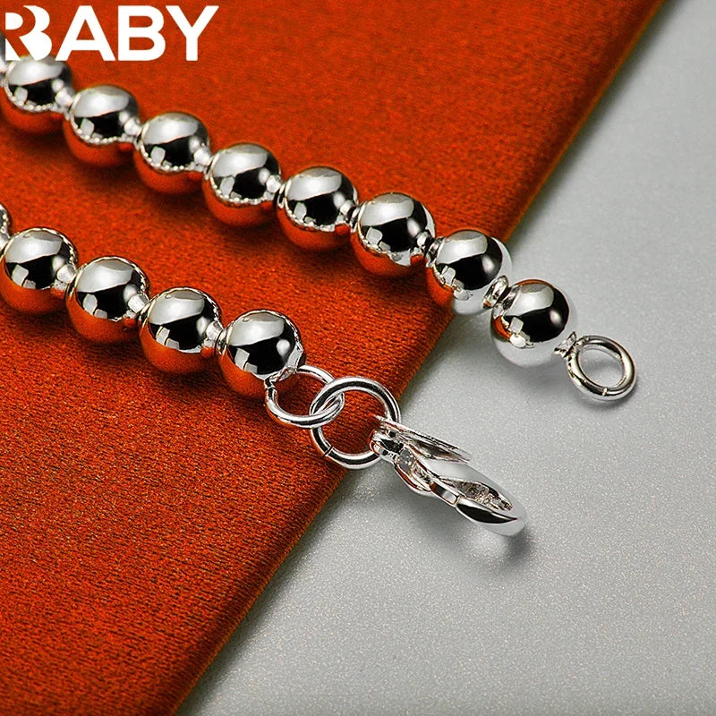 URBABY 925 Sterling Silver Smooth Beads Chain Heart Pendant Bracelet For Woman Wedding Party Fashion Jewelry Gift