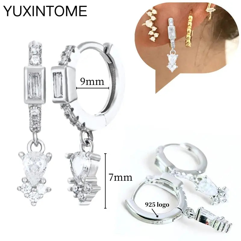 925 Sterling Silver Ear Needle Fashion Hoop Earrings White Crystal Luxury Women's Silver Earrings Wedding Women's Jewelry Gift
