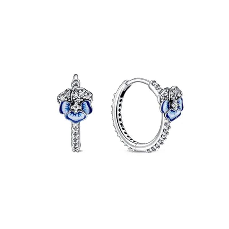 European New 925 Silver Butterfly Flower Stud Earrings, Fit Women's Festival Exquisite Charm Jewelry Gifts