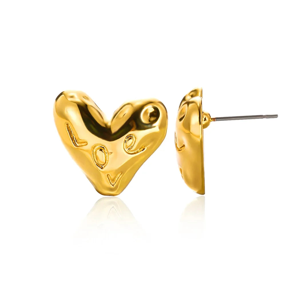 Gothic Heart Earring For Women Stainless Steel Golden Love Earring Wedding Couple Piercing Jewelry Valentine Day Gift сер