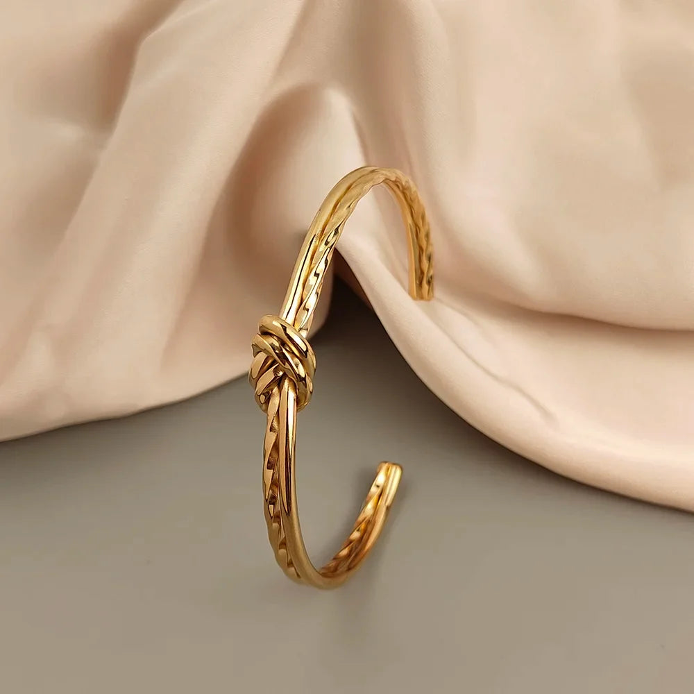 Women's Bangles Twisted Wrap Knot Bracelet Punk Stainless Steel Jewelry for Men Women Wrist Cuff Bracelets Bangle Accessories