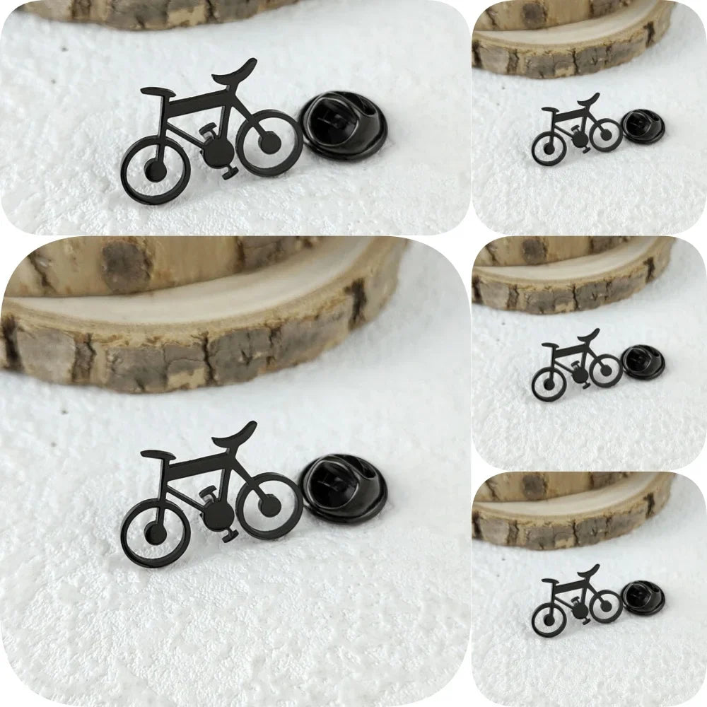 New punk style bicycle hollow stainless steel gold-plated badge, suit lapel pin waterproof black, men's brooch set