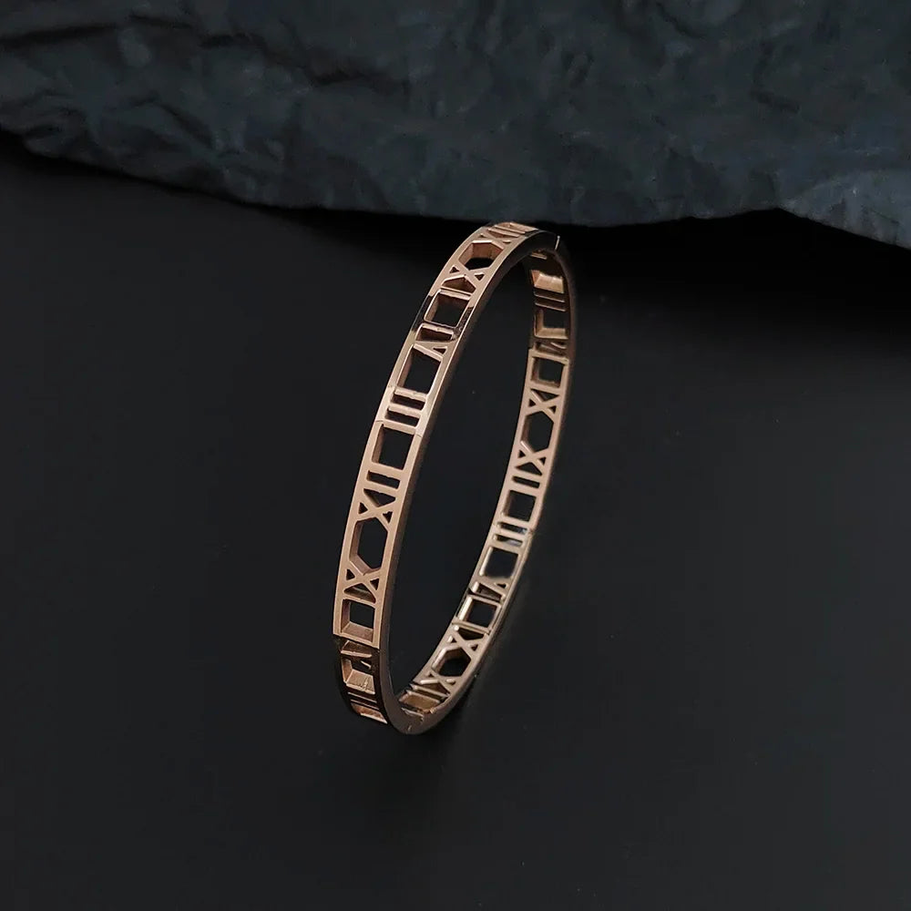 Luxury Crystal Hollow Roman Numeral Bracelets For Women Men Stainless Steel Unisex Bangle Fashion Classic Jewelry Accessories