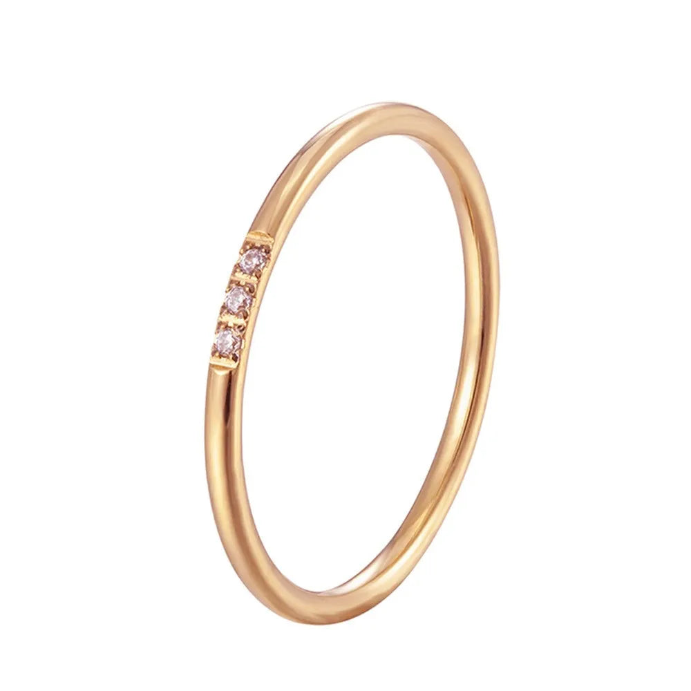 1mm Thin Stainless Steel CZ Inlay Stackable Ring Wedding Band for Women Girl Size 3-10