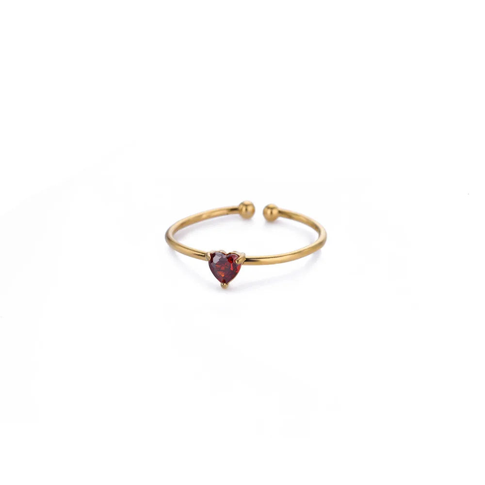 Fashion Zircon Heart Birthstone Rings For Women Stainless Steel Gold Color Birthstone Ring  Aesthetic Wedding Jewelry Gift