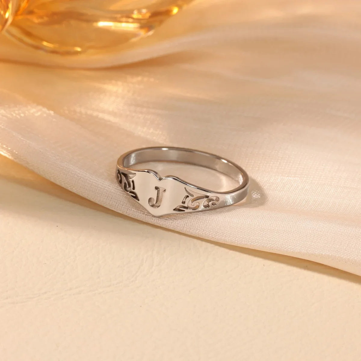 Stainless Steel A-Z Letter Heart Rings For Women Silver Color Hollow Initial Letter Ring Aesthetic Wedding Jewelry Gift