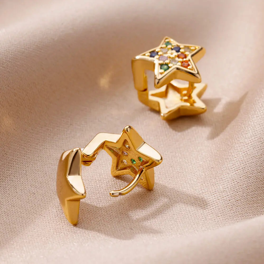Zircon Star Pendientes Earrings for Women Girl Stainless Steel Gold Color Earring Y2k Wedding Aesthetic Jewelry aretes mujer