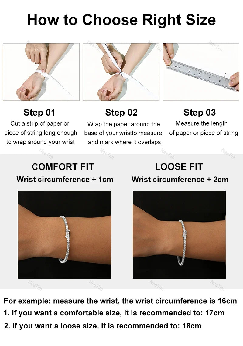 NeeTim Black and White All Moissanite Tennis Bracelets for Women Man s925 Sterling Silver Plated White Gold Hip Hop Bracelet