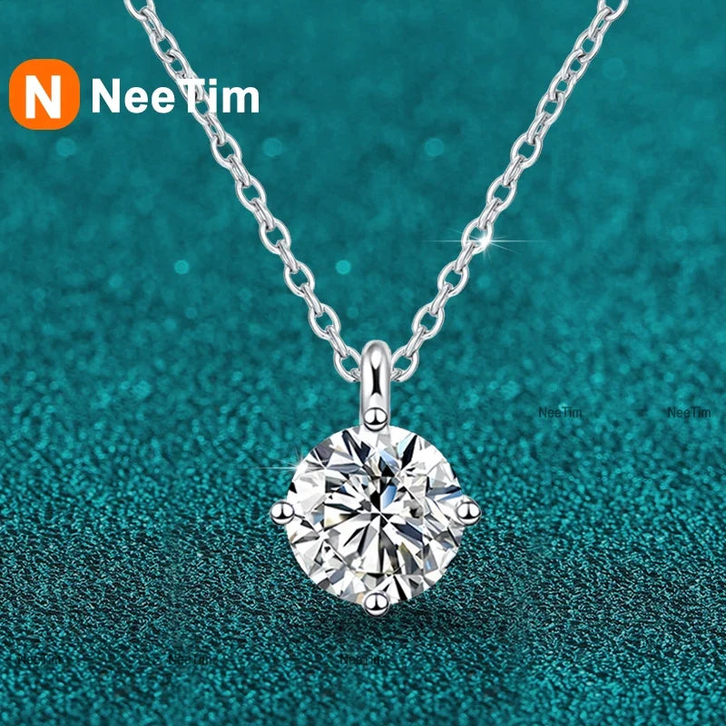 NeeTim 1ct 2ct 3ct D VVS1 Moissanite Necklace for Women Sterling Silver 925 with White Gold Plated Lab Diamond Sparkling Pendant