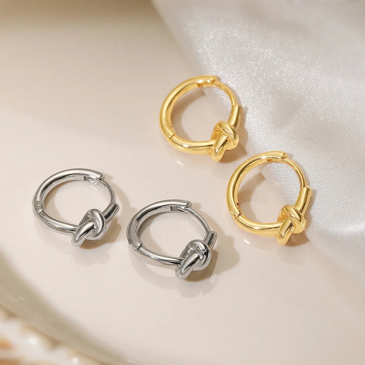 NEWBUY Simple Design Silver/Gold Color Knot Shape Cute Hoop Earrings For Women Minimalist Metal Style Jewelry Female