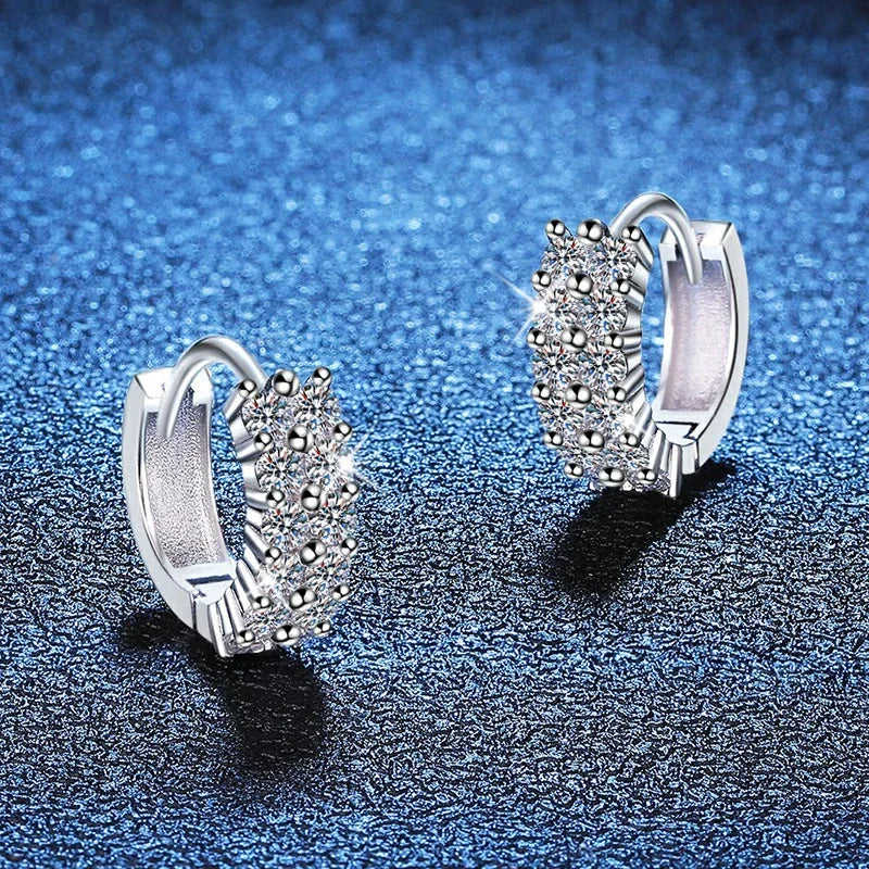 NeeTim 2mm Full Moissanite Earrings Women Luxury Quality Party S925 Sterling Silver with White Gold Plated Hoop Wedding Earring