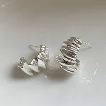 Personality Irregular Wavy Pleated Hoop Earrings for Women New Charm Gold Color Stainless Steel Dangle Jewelry Accessories Gift