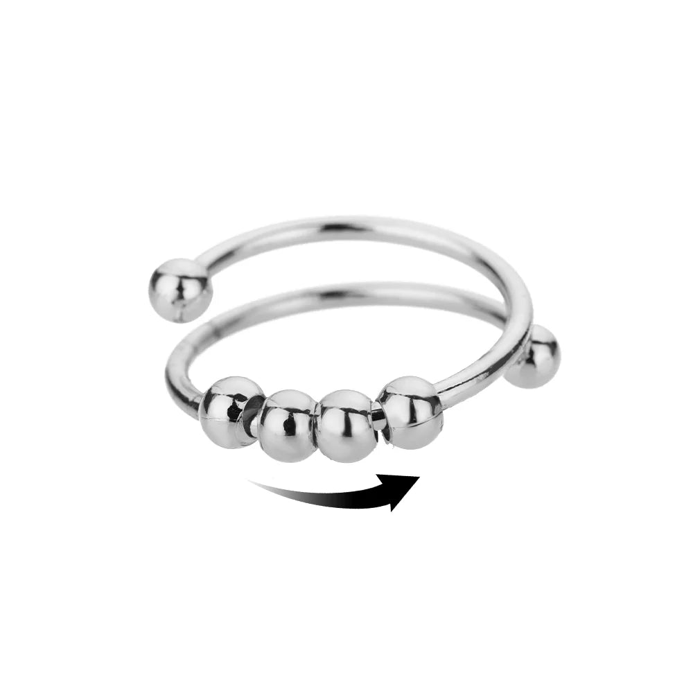 Punk Chunky Ball Rings For Women Men Gold Color Stainless Steel Anxiety Beads Ring Trendy Jewelry Finger Accessories Gift BFF