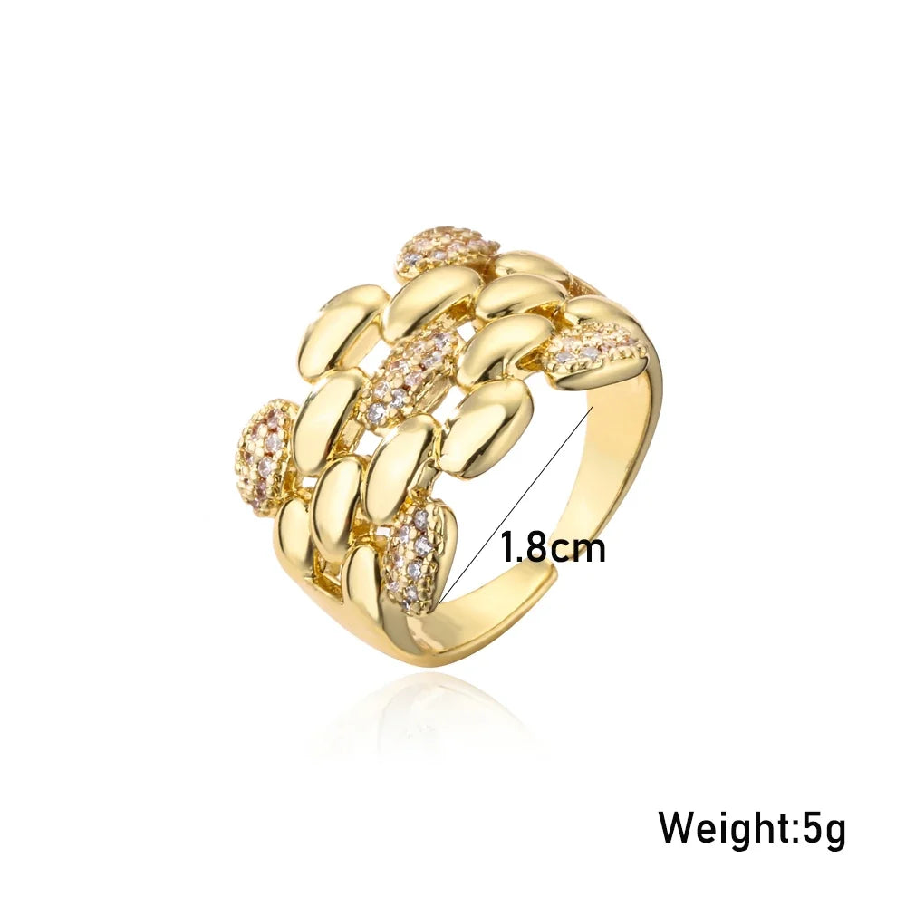NEWBUY Trendy Gold Color Copper Geometric Jewelry Luxury AAA Cubic Zirconia Wedding Ring For Elegant Women Engagement Gift