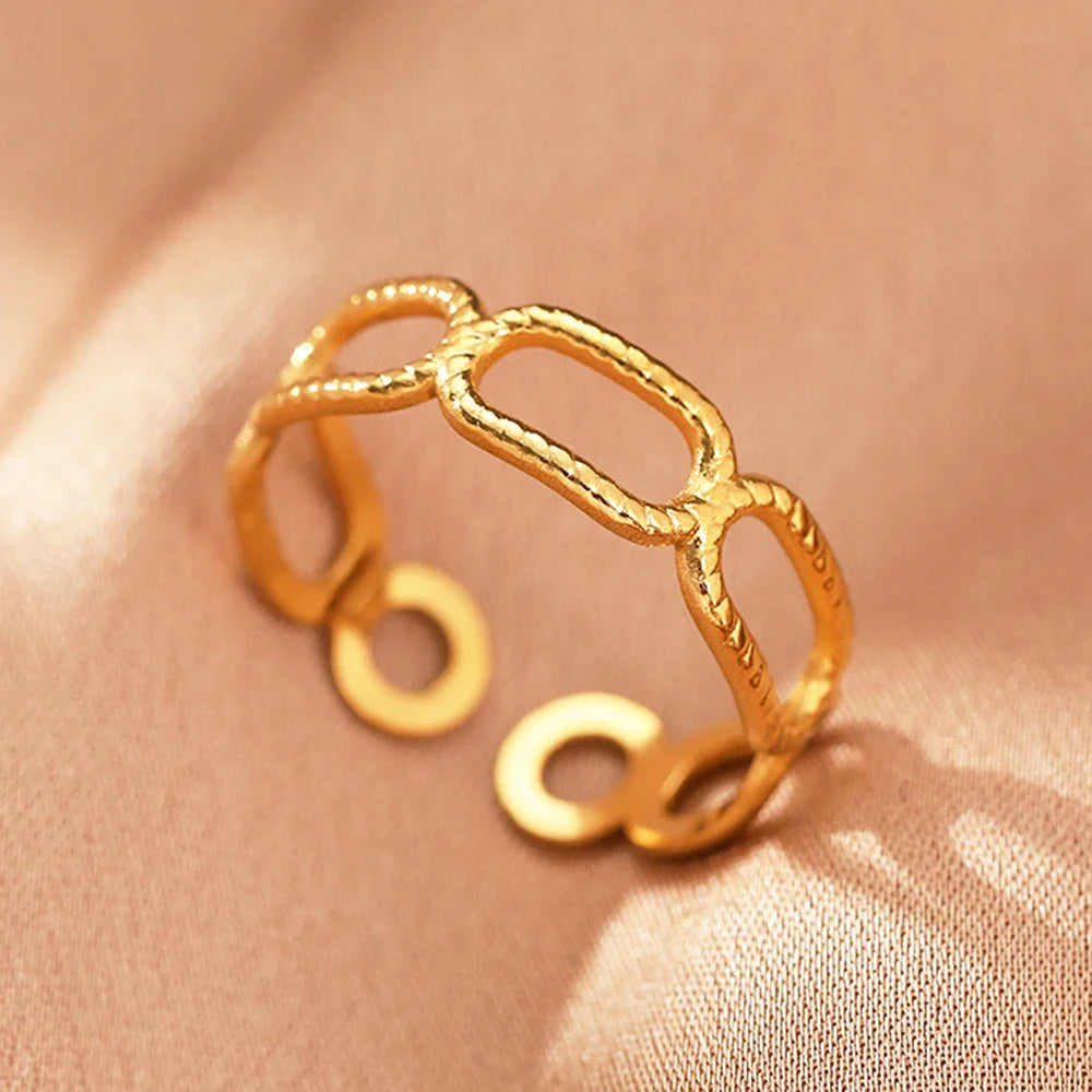 Stainless Steel Rings Vintage Exquisite Hollow Adjustable Open Statement Rings Light Luxury Fashion Rings For Women Jewelry New