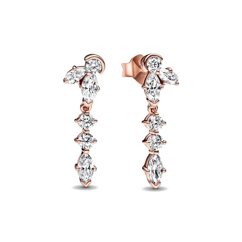 Rose Gold Color 925 Silver Sterling Flower Stud Earrings, Fit Women's Festival Christmas Charm Jewelry Gifts