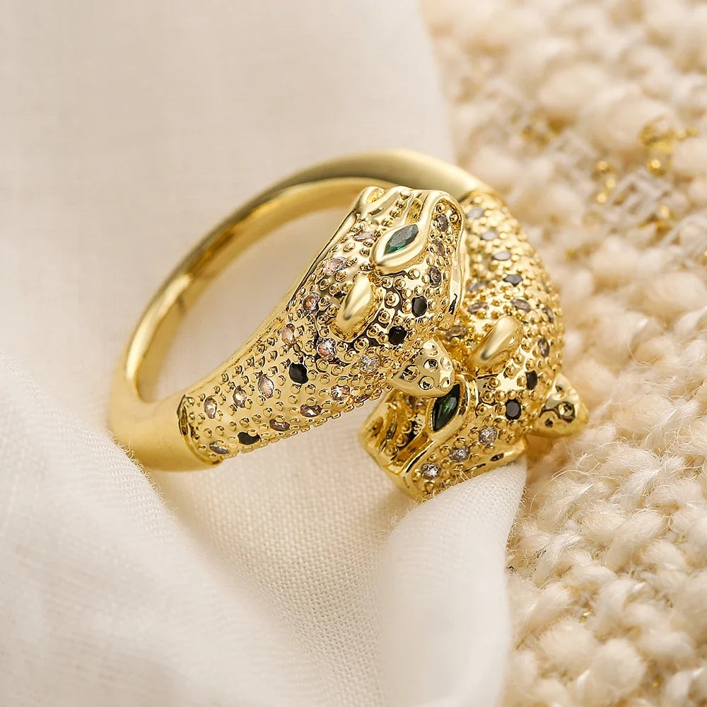 NEWBUY New High Quality Gold-Plated Zircon Hip-Hop Style Rings Fashion Delicate Leopard Ring Women's Party Jewelry Accessories