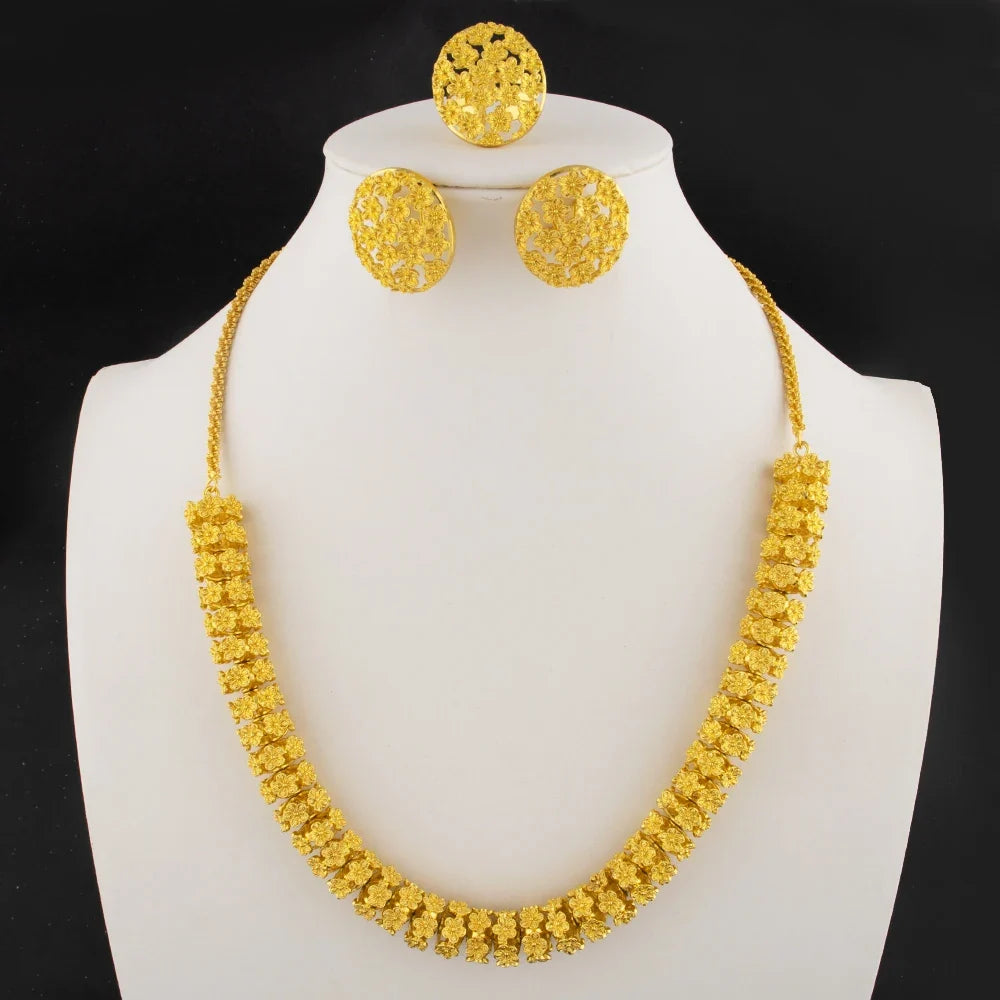 gold plated earrings ring necklaces for women luxury gold cuban necklace set High Quality designer men woman Jewelry sets gift