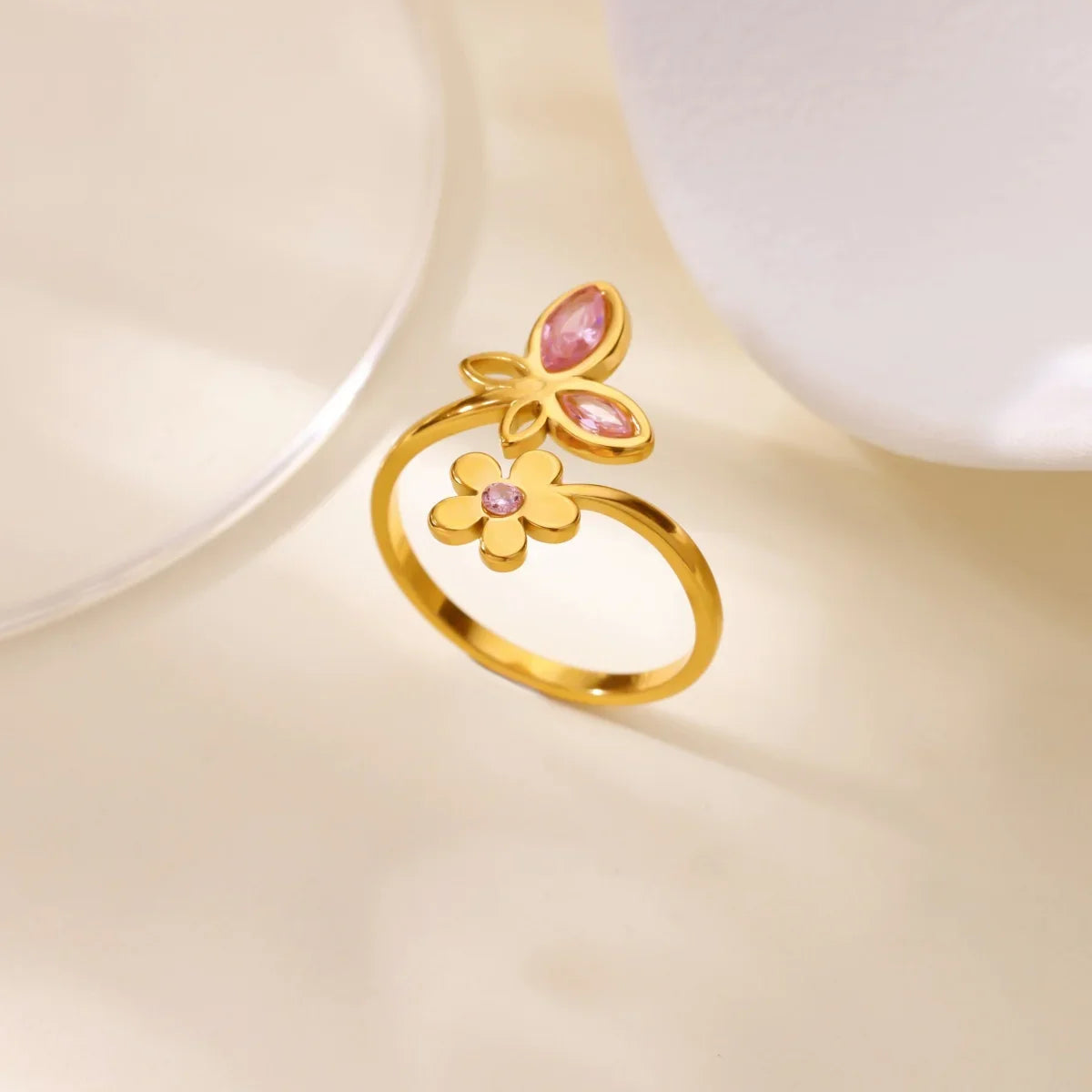 Luxury Zircon Butterfly Flower Rings for Women Stainless Steel Gold Color Cheap Ring Fashion Wedding Couple y2k Jewelry anillos
