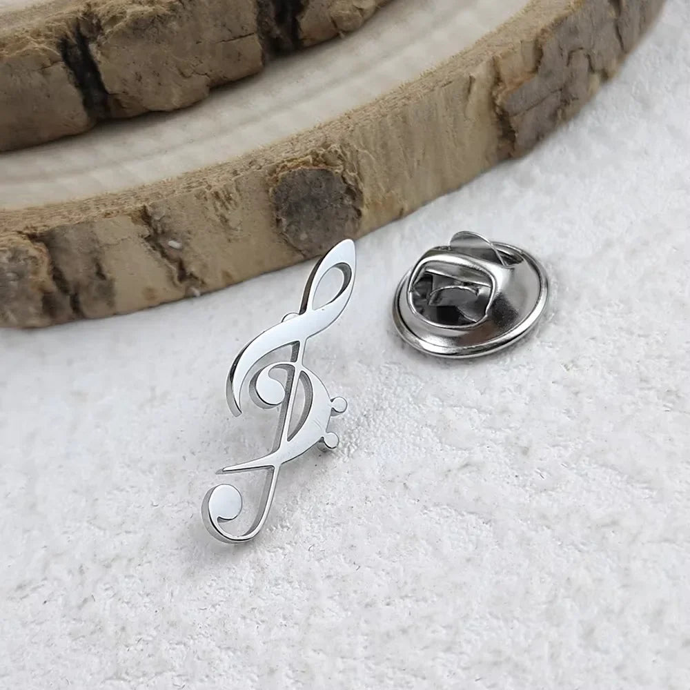 New music symbol men's lapel pin, 316L stainless steel gold-plated badge, black brooch for suit accessories, gift for father