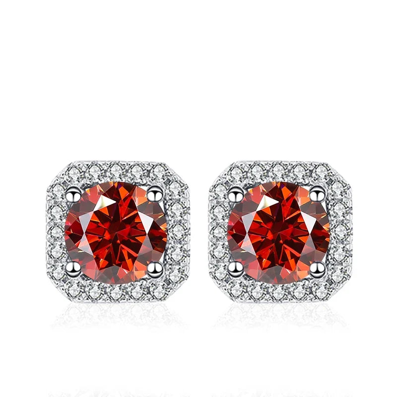 NeeTim 0.5ct 1ct Pink Moissanite Studs Earrings for Women 925 Sterling Silver Black Blue Grey Sparkling Lab Diamond Stud Earring