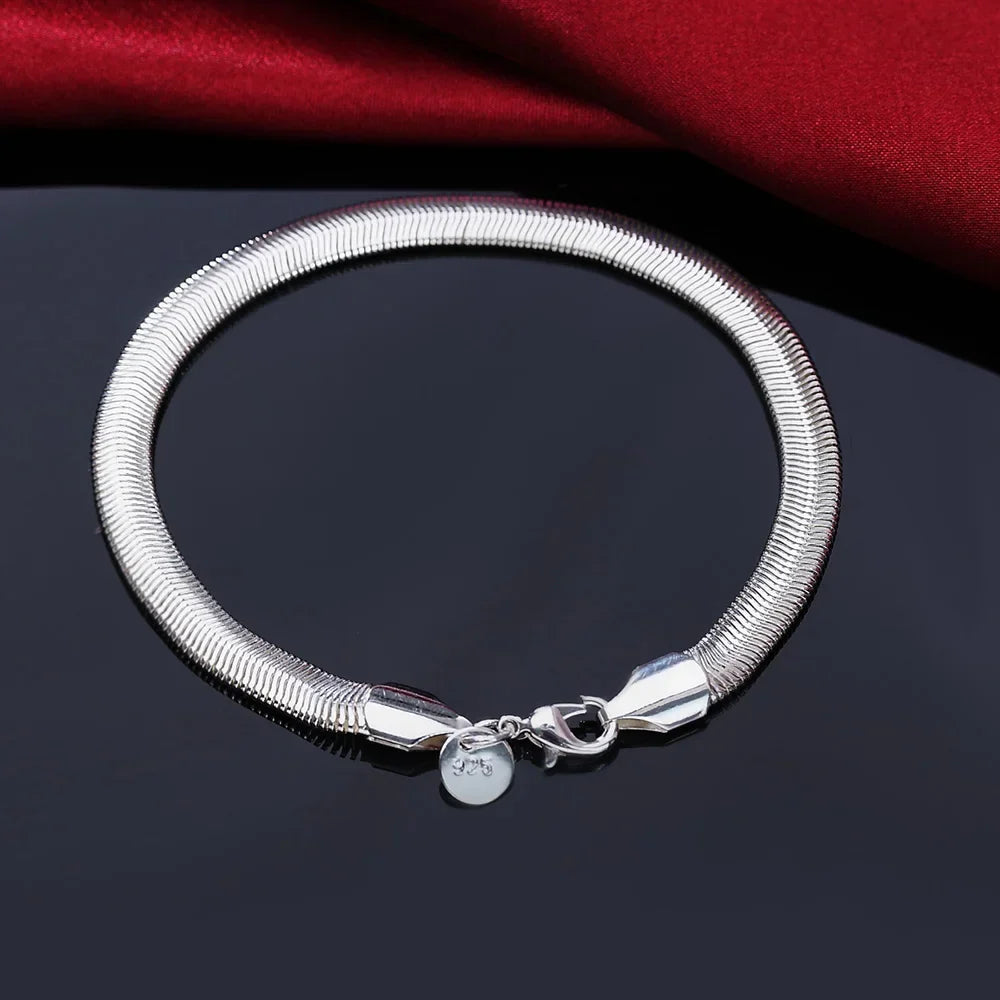 Noble 925 Sterling Silver Square Solid Chain Bracelet For Women Men Charm Party Gift Wedding Fashion Jewelry Free shipping