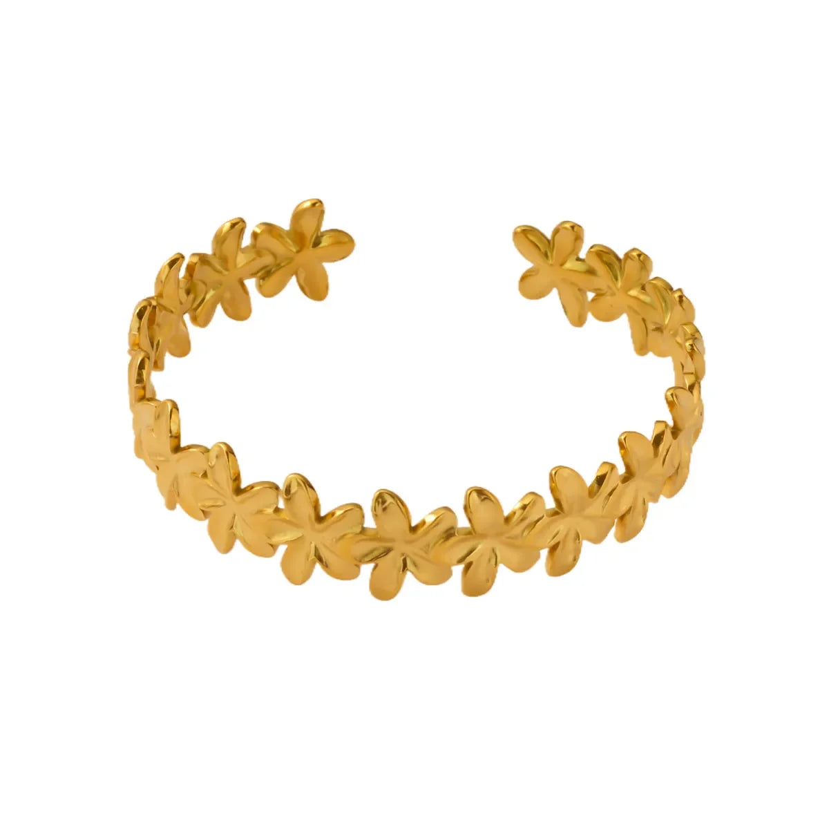 Summer Waterproof Cuff Bangles Bracelet For Women Cute Flower Double Layer Open Stainless Steel Gold Color Star Shell Jewelry