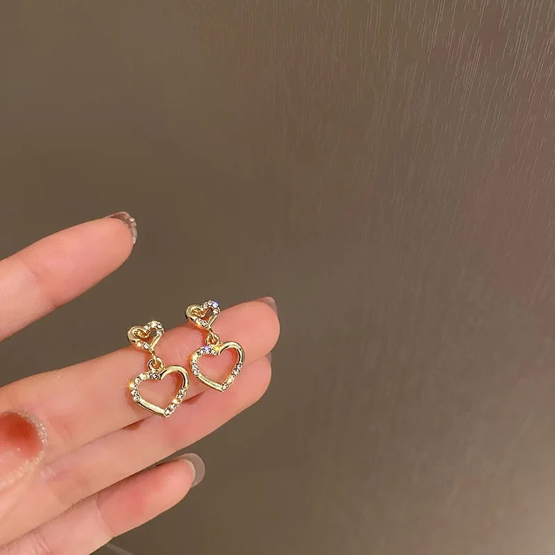 Europe and The United States Fashion Trend Love Drop Earrings Ladies Luxury Shining Inlaid Zirconia Wedding Jewelry