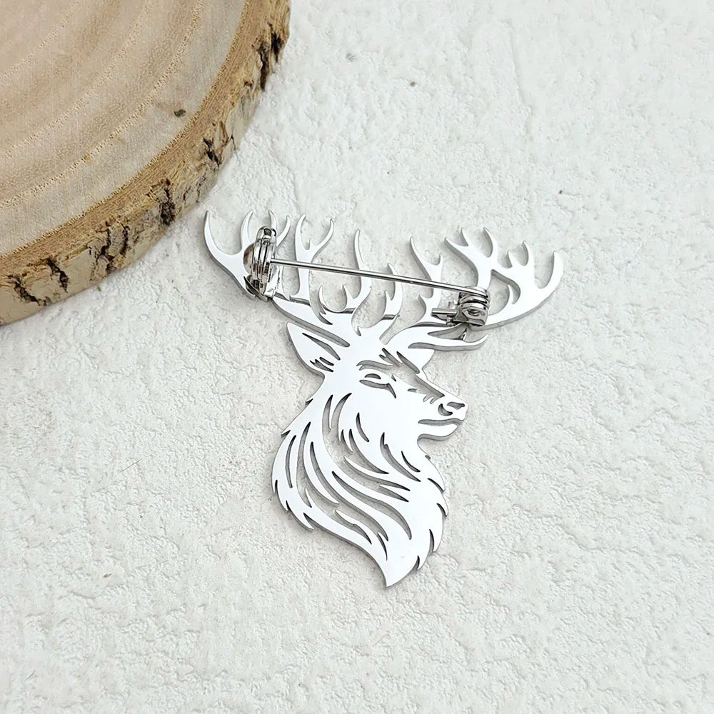 Original innovative Sika deer hollow stainless steel gold-plated 18K brooch, suit lapel pin, waterproof formal fitting