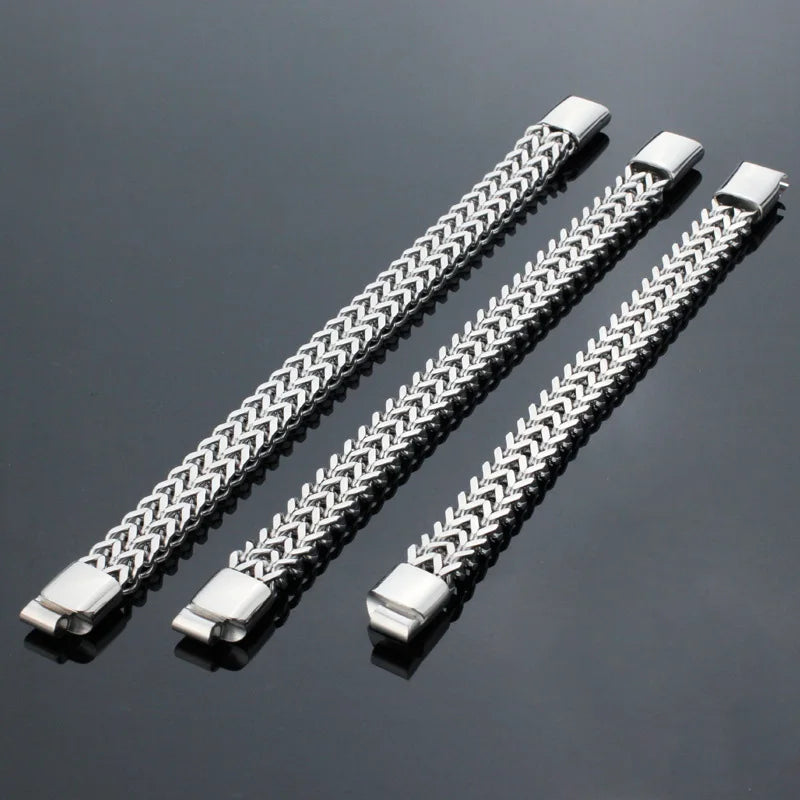 Stainless Steel Bracelet Braided Double Row Front Rear Fish Scale Alloy Magnetic Buckle Bracelet with Keel Jewelry New Model