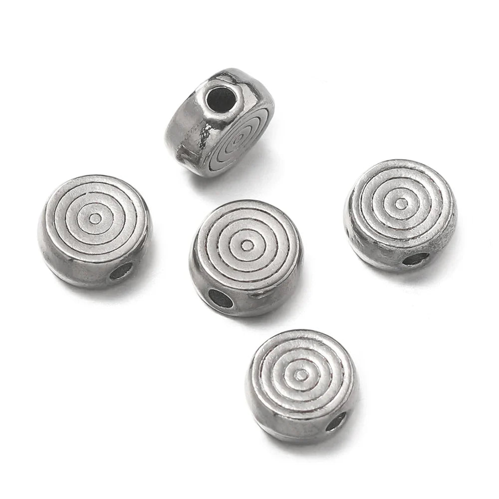 10Pcs/Pack Stainless Steel Various Shape Gold Steel Color Texture Spacer Beads for DIY Bracelet Jewelry Making Accessories