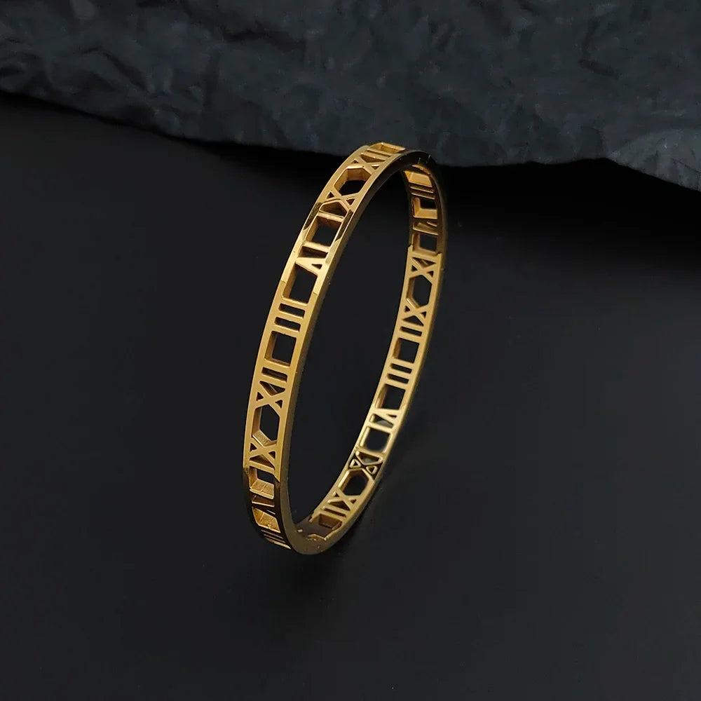 Luxury Crystal Hollow Roman Numeral Bracelets For Women Men Stainless Steel Unisex Bangle Fashion Classic Jewelry Accessories