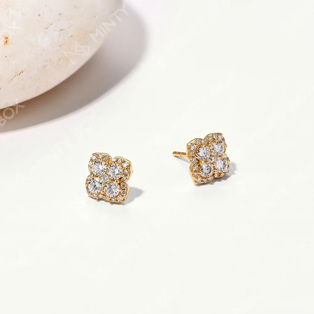 MINTYBOX S925 Silver D/VVS1 Moissanite Stud Earrings for Women Clover Lab Diamond Earring 1.054ctw Luxury Wedding Fine Jewelry
