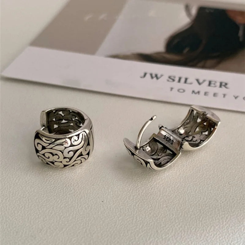 925 Sterling Silver Lucky Character Hollowed Out Cloud Earring for Women Ethnic Retro Jewelry Gift