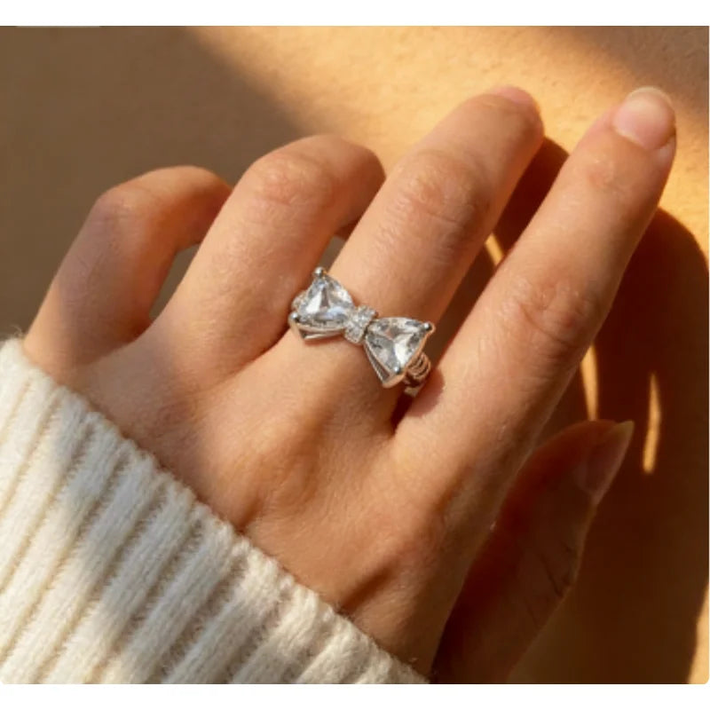 925 Sterling Silver Personality Multi-colored CZ Bow Rings for Women Bride Wedding Party Finger ring Nice Gift Fashion Jewelry