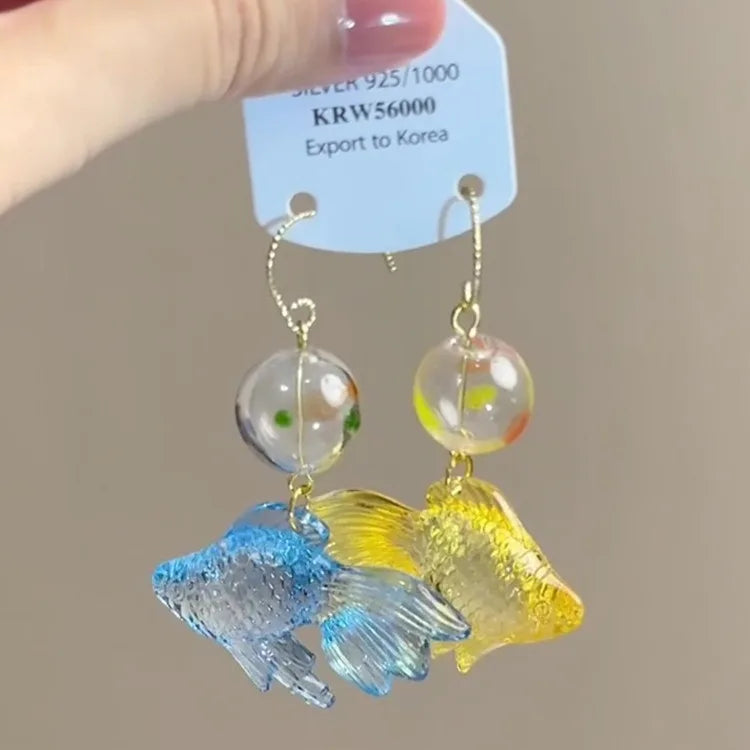 Creative Goldfish Earring Unique Transparent Goldfish Pendant Earring Cute Koi Fish Drop Earrings Personalized Jewelry Wholesale